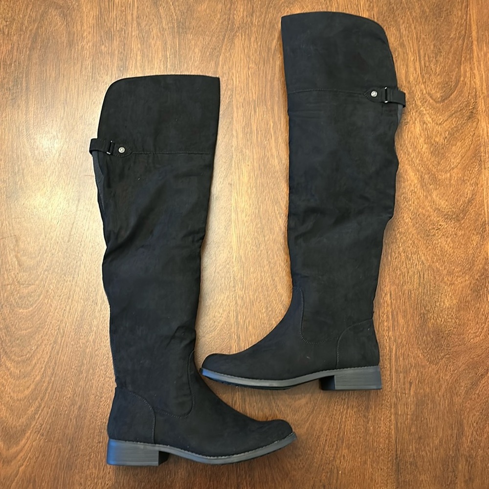 New Sun & Stone Allicee Faux Suede Over-the-Knee Boots - Black - 8.5M